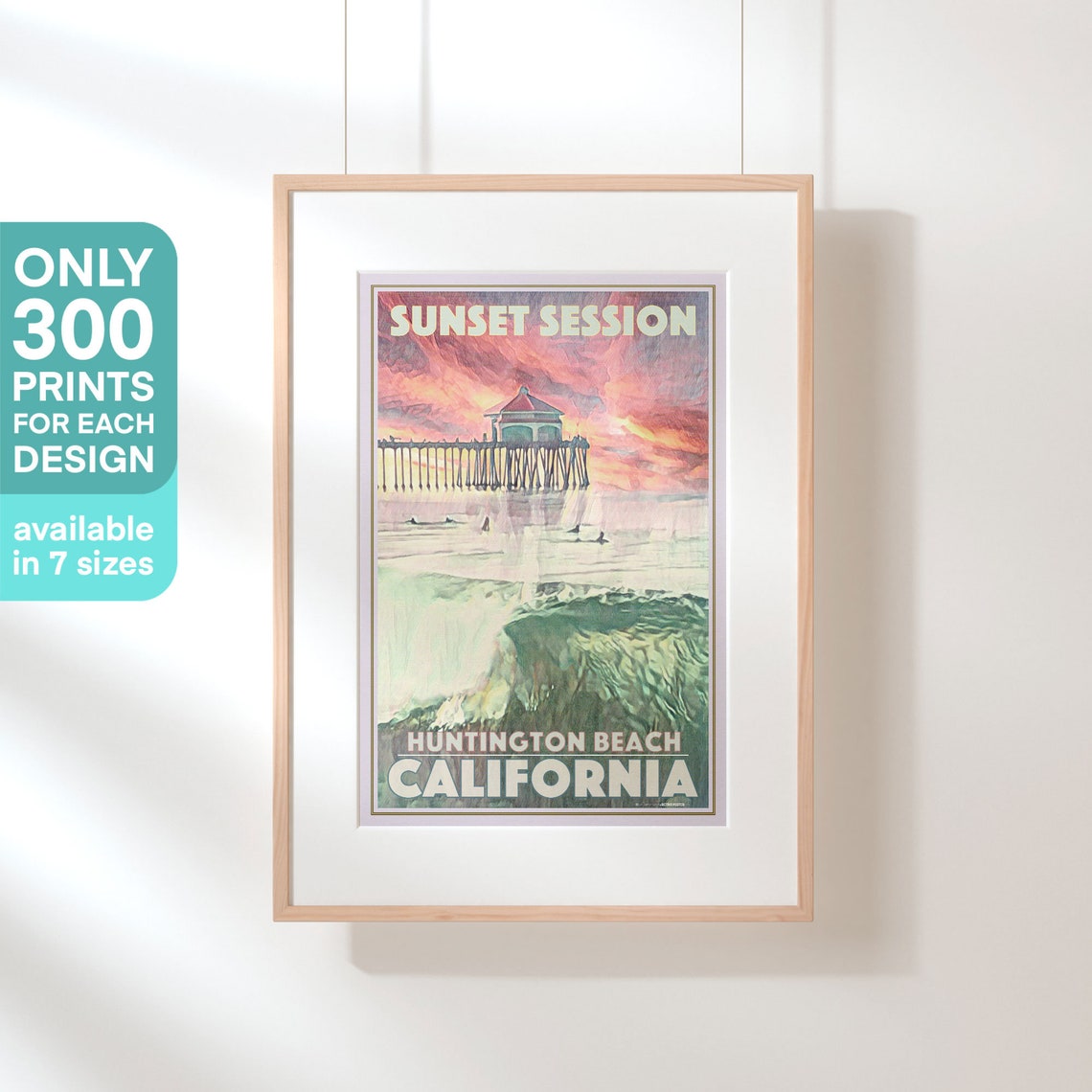 Huntington Beach California Sunset Pier Surf Waves Travel Poster - Image 3