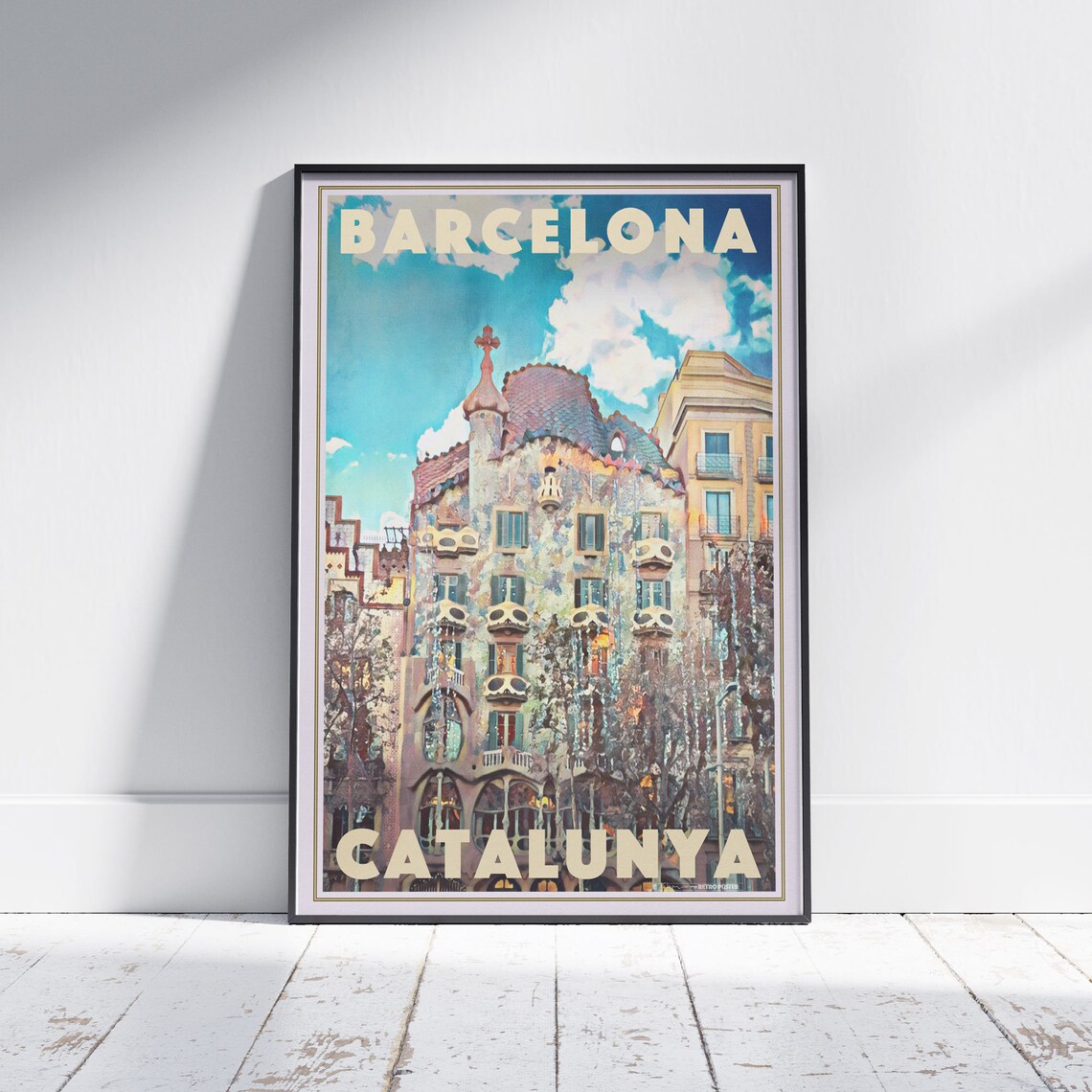 Barcelona Catalunya Casa Batllo Facade Vintage Travel Poster