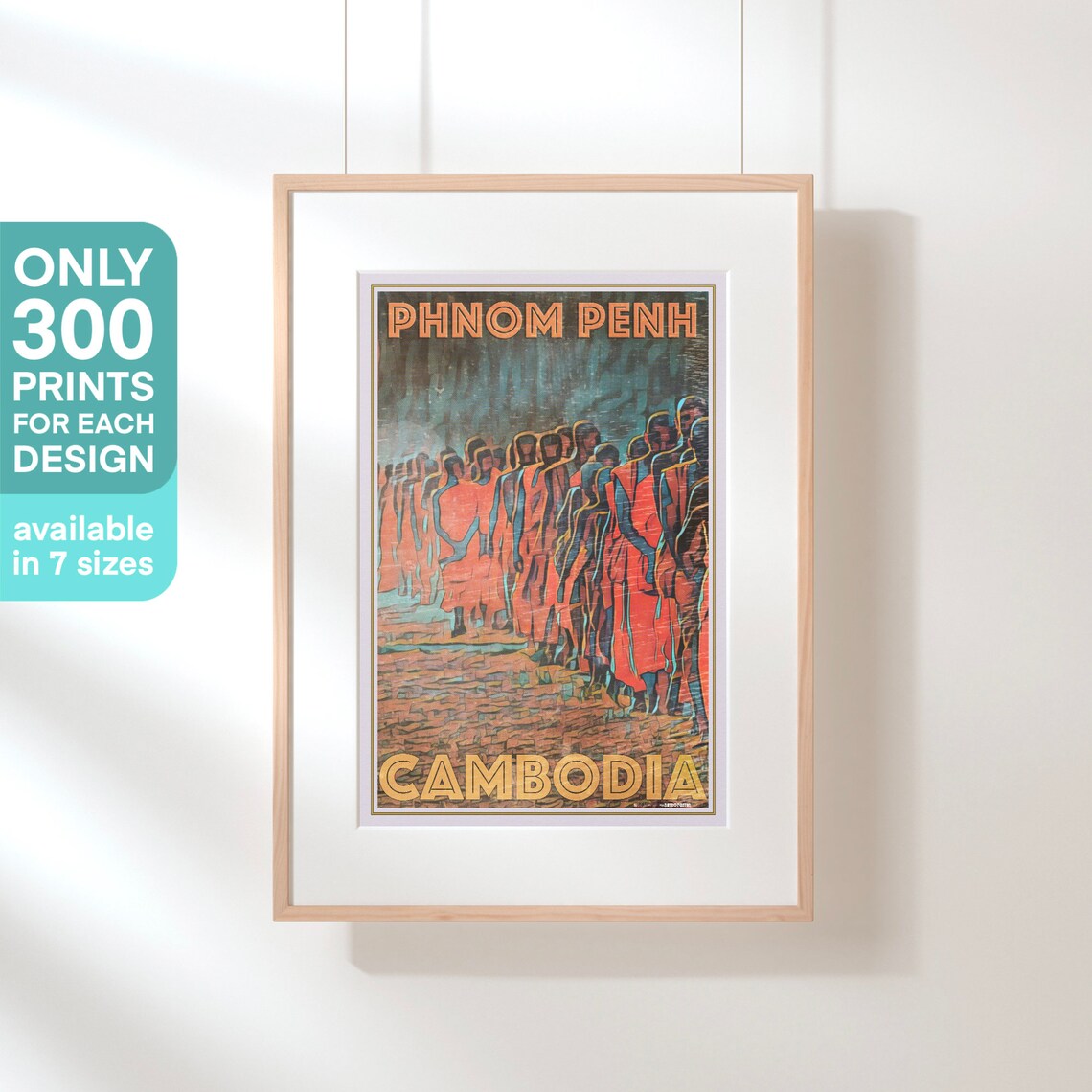 Phnom Penh Buddhist Monks Saffron Robes Cambodia Retro Travel Poster - Image 3