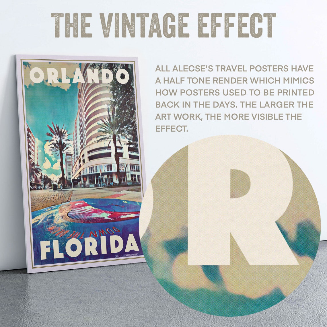 Orlando Florida Downtown Palms Cityscape Retro Travel Wall Poster - Image 2