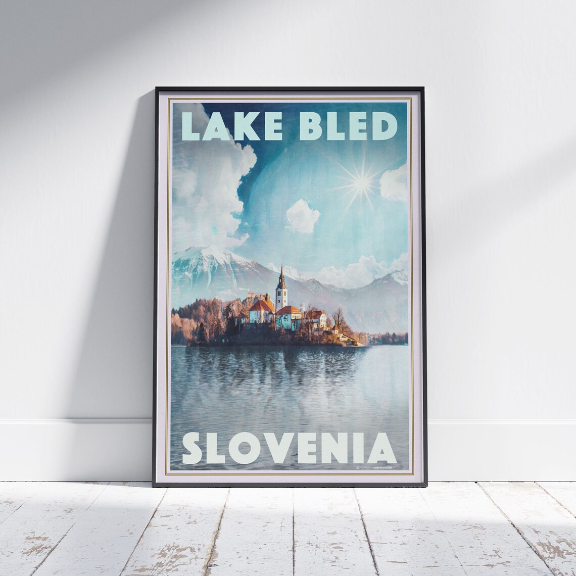 Lake Bled Slovenia Island Church Julian Alps Retro Travel Poster