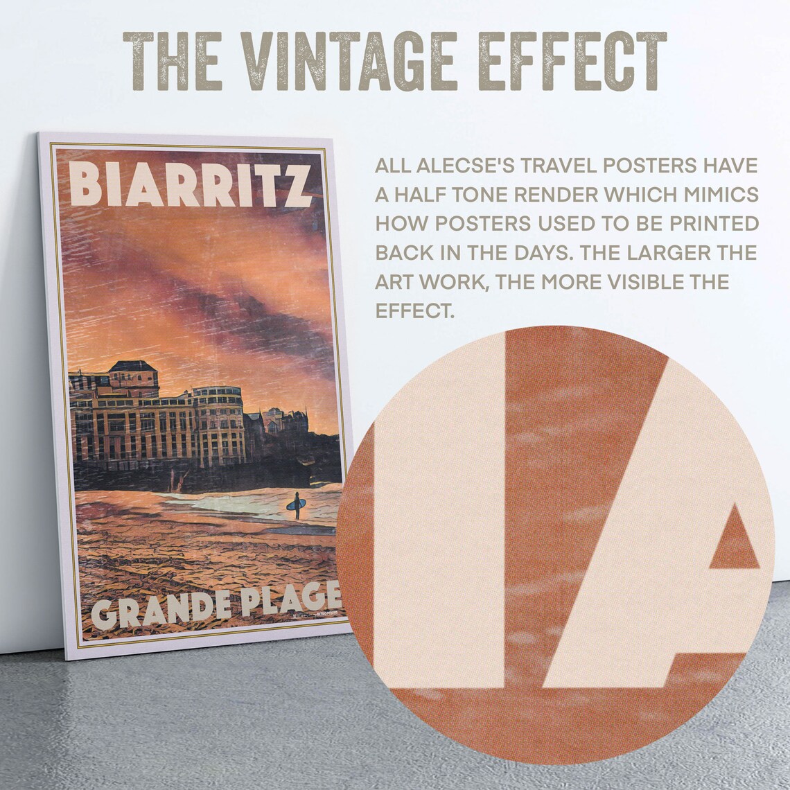 Biarritz Grande Plage Surfer Sunset France Vintage Travel Art Poster - Image 2