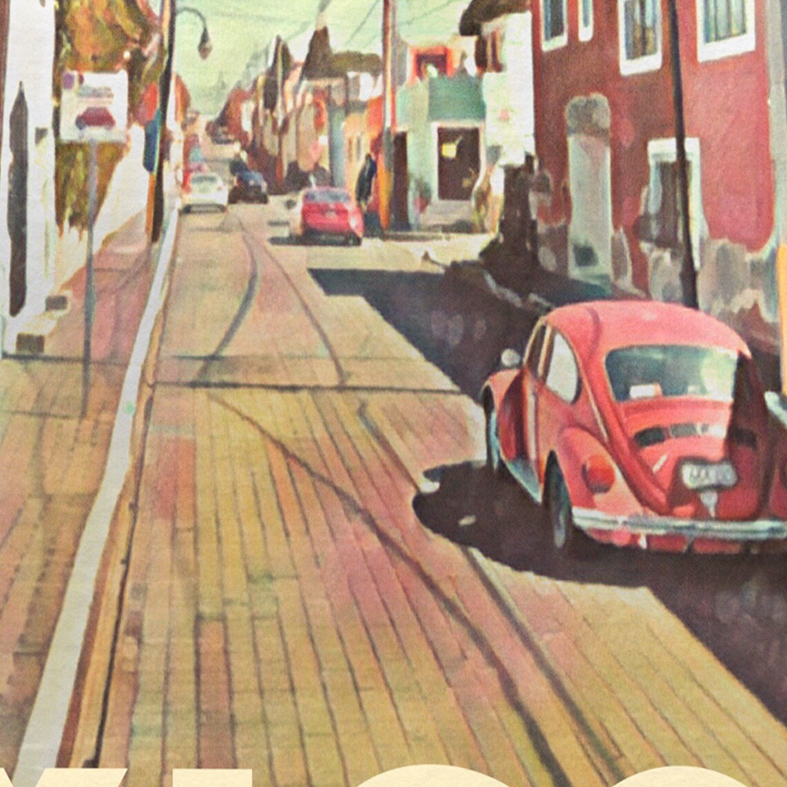 Puebla Mexico Vintage Travel Poster With Red VW Beetle Street Scene - Image 4