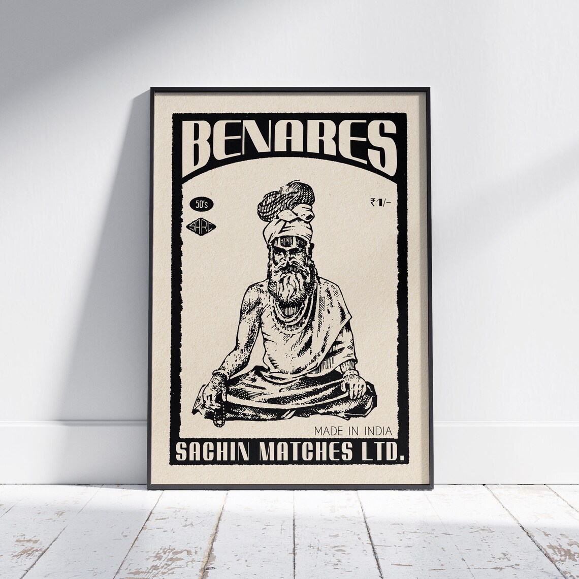 Benares Sadhu Vintage Matchbox Label Style India Decor Poster