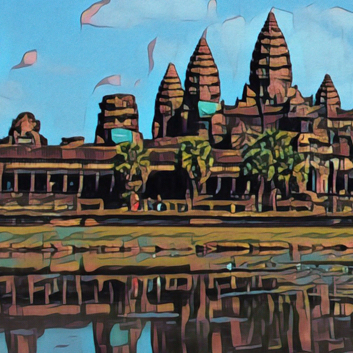 Angkor Wat Temple Sunrise Reflection Cambodia Vintage Travel Poster - Image 4