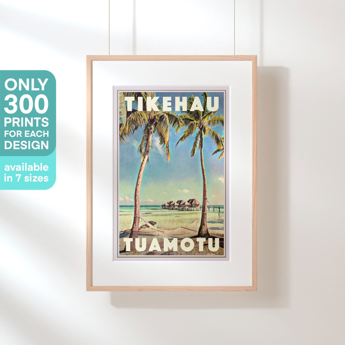 Tikehau Tuamotu Tahiti Palm Hammock Beach Retro Travel Poster - Image 3
