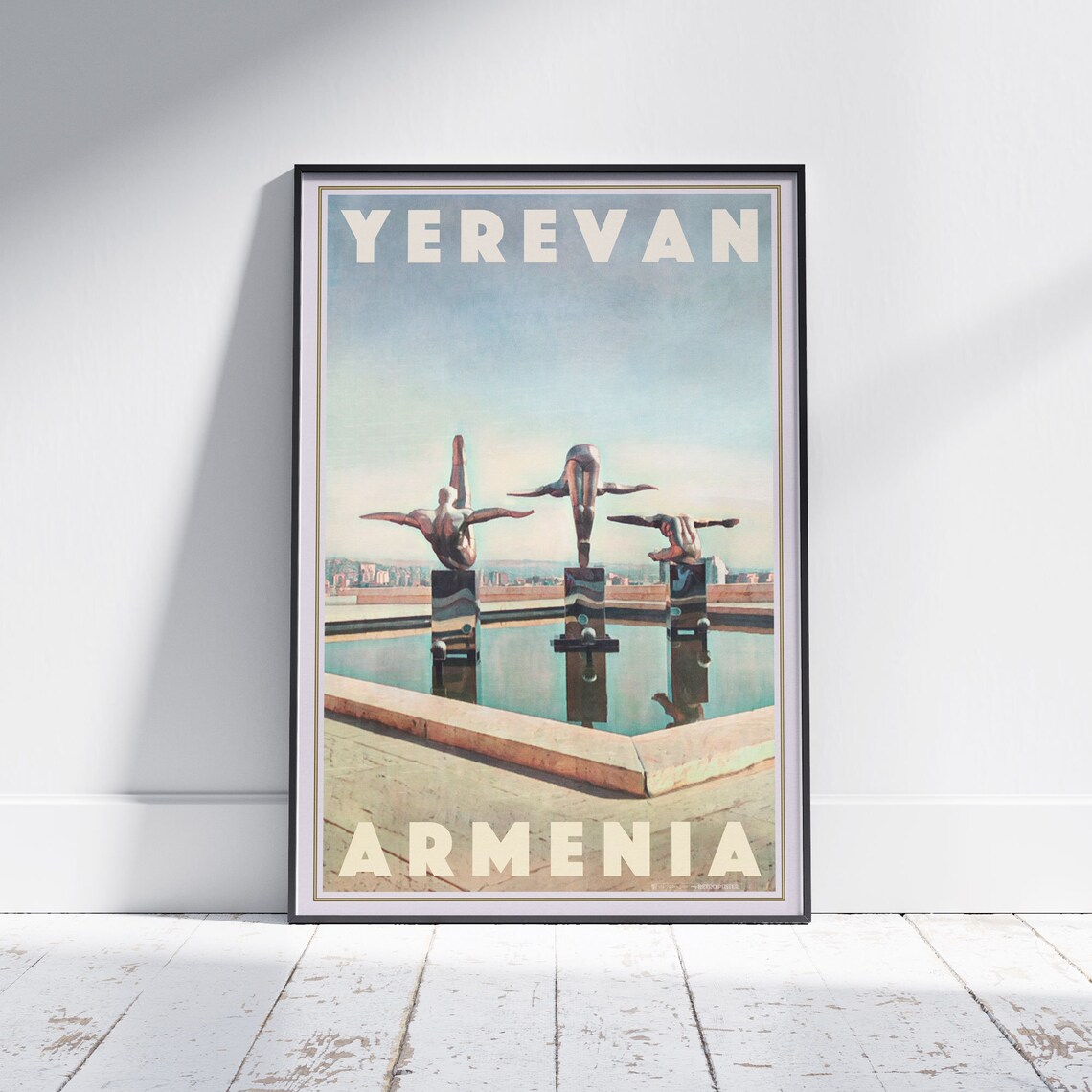Yerevan Cascade Diver Sculptures Monument Armenia Travel Poster
