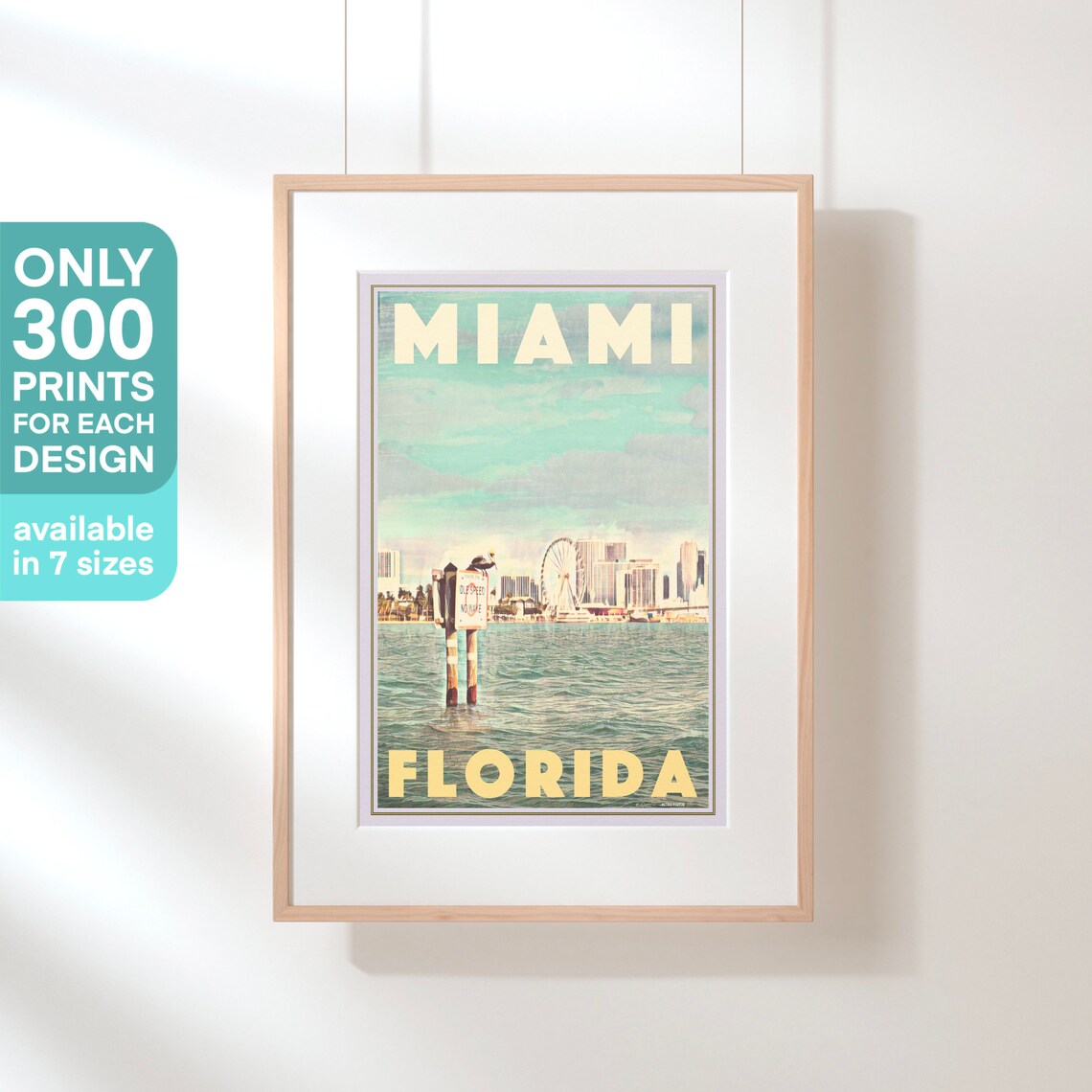 Miami Florida Skyline Ferris Wheel Waterfront Vintage Travel Poster - Image 3