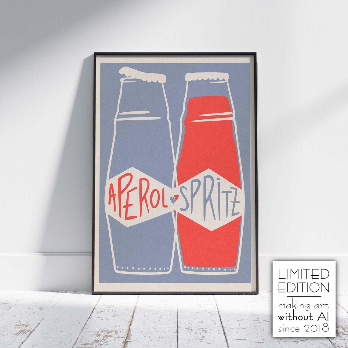 Aperol Spritz Cocktail Clinking Bottles Retro Bar Art Poster