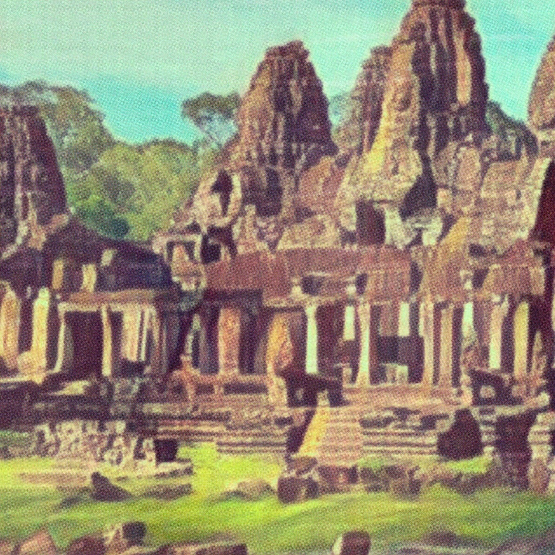 Angkor Thom Bayon Temple Stone Faces Cambodia Vintage Poster - Image 4