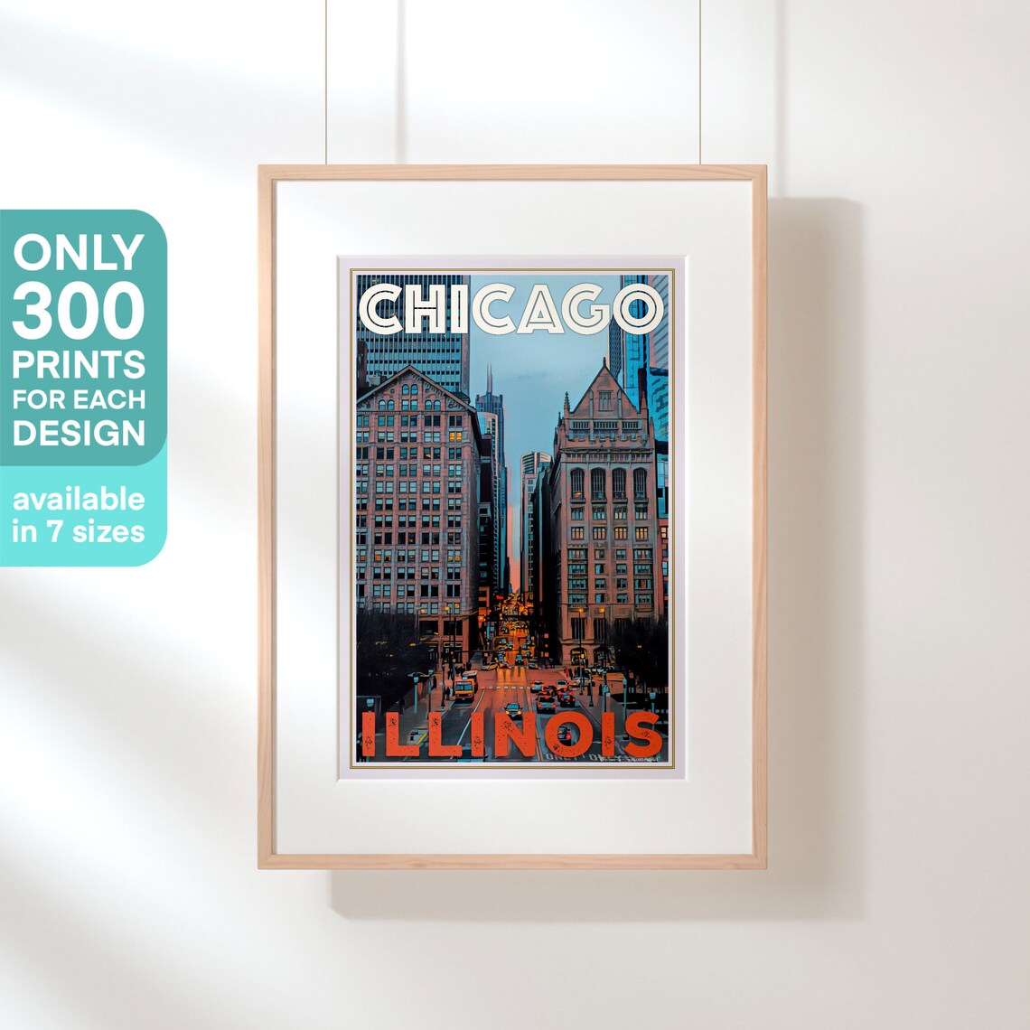 Chicago Illinois Downtown Street Rush Hour Dusk Retro Vintage Travel Poster - Image 3