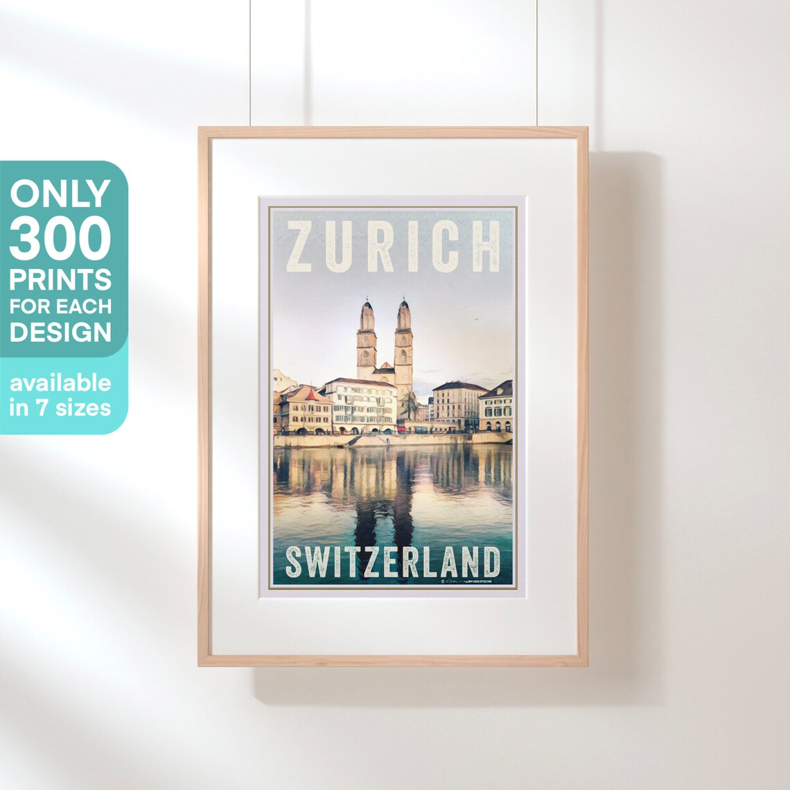 Zurich Switzerland Retro Travel Poster River Old Town Skyline View - Image 3