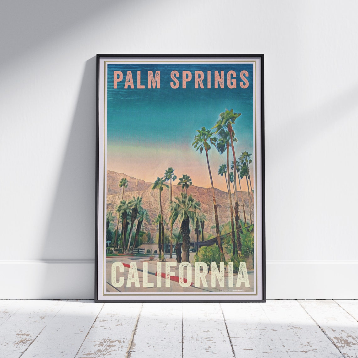 Palm Springs California Desert Palms Mountain Sunset Travel Poster