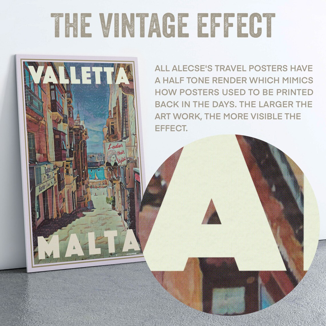 Valletta Old Baroque Street Harbor View Malta Vintage Travel Poster - Image 2