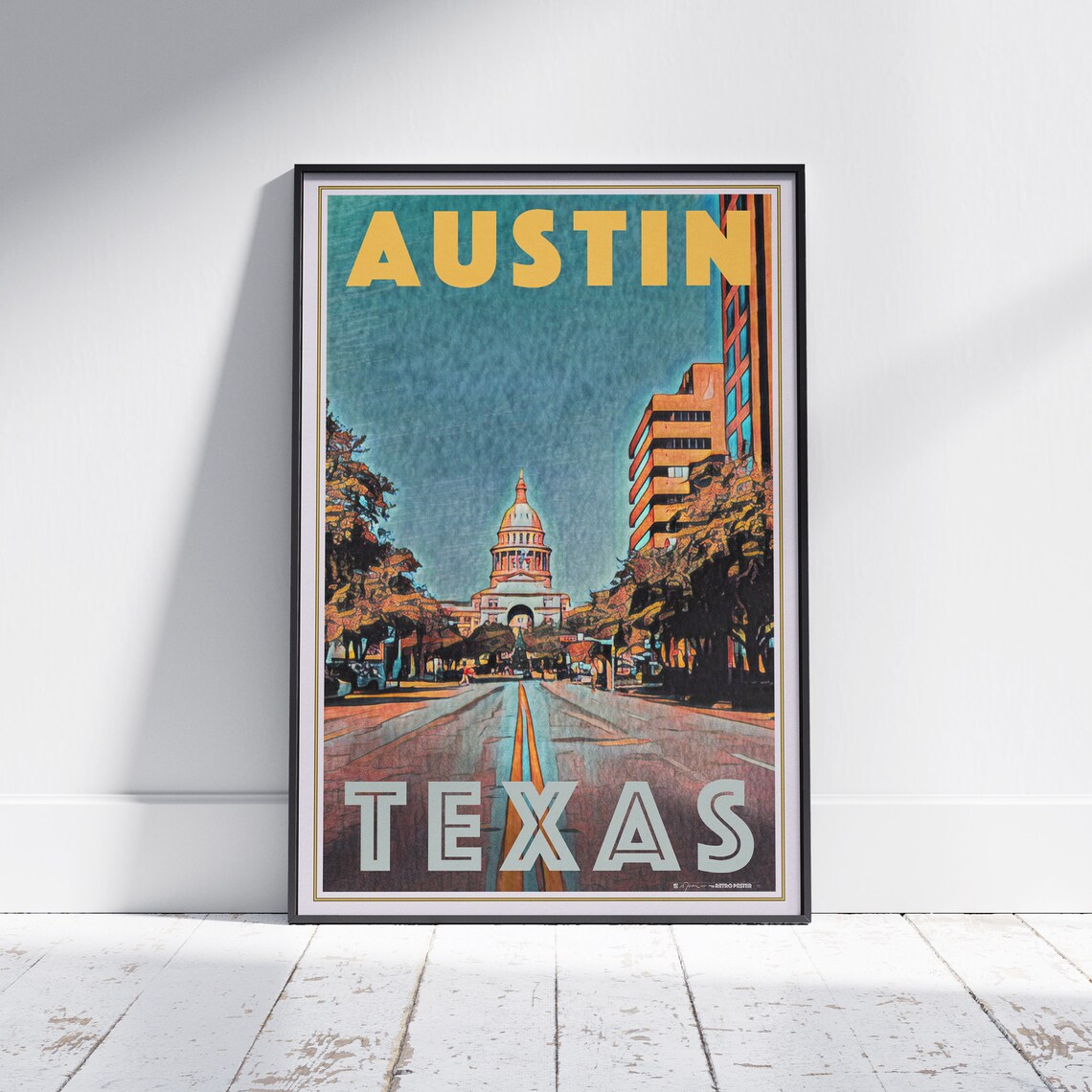 Austin Texas State Capitol Congress Avenue Retro Travel City Poster