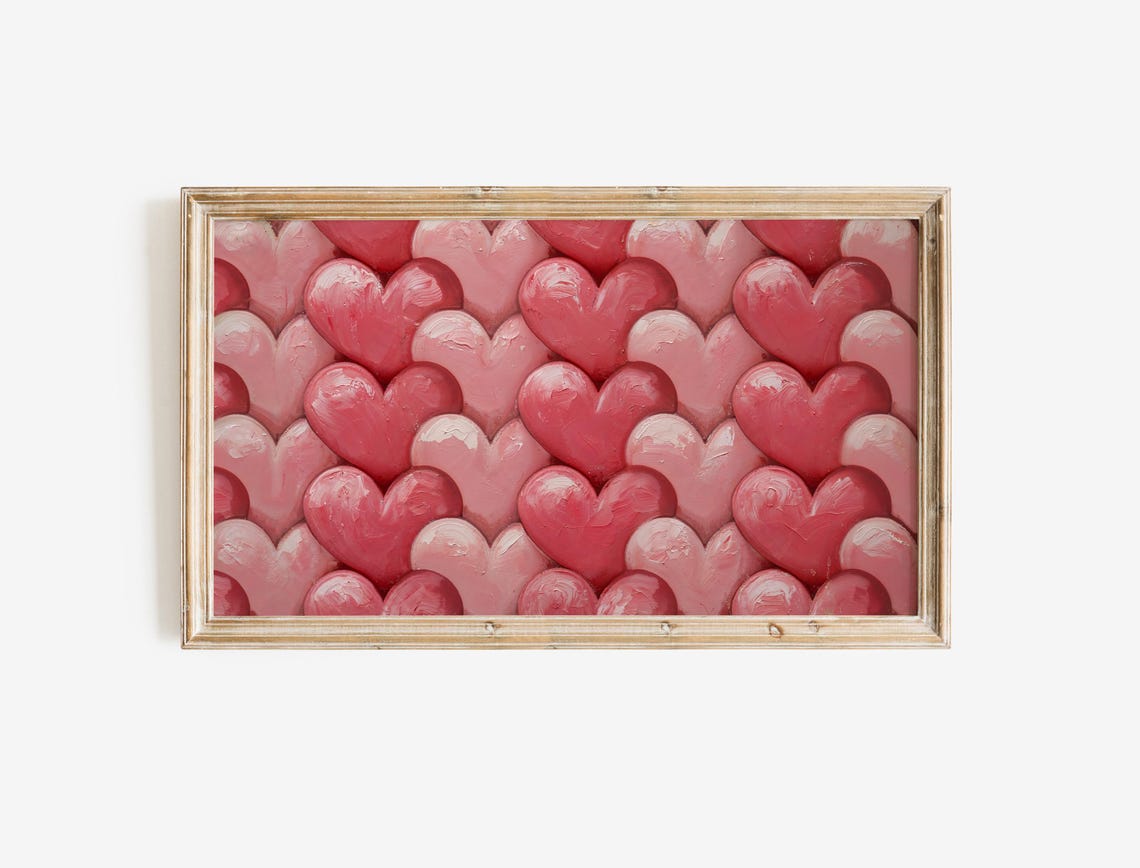 Pink Hearts 3D Painted Pattern Romantic Valentine's Day Wall Art - Image 2