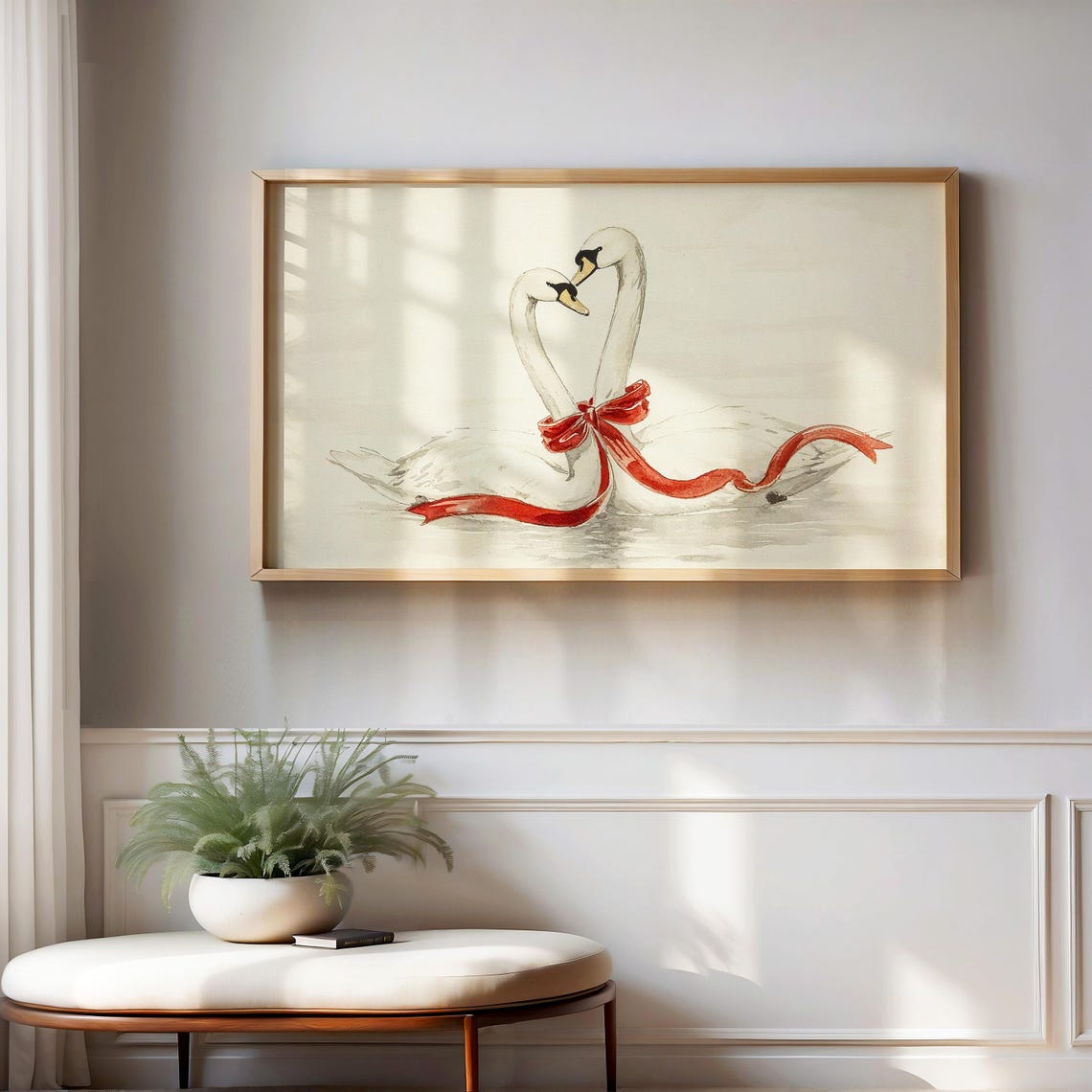 White Swans Red Bow Coquette Watercolor Valentine Love Bird Poster - Image 4