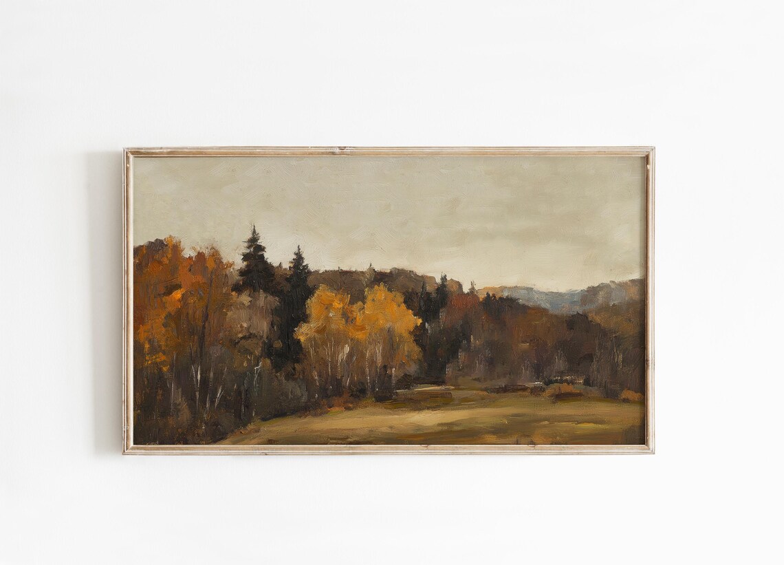 Autumn Fall Landscape Art Print, Moody Vintage