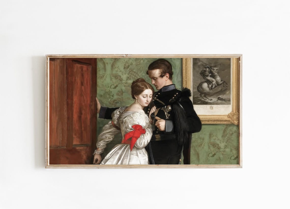Victorian Couple Embrace Romantic Vintage Oil Painting Wall Art - Image 4