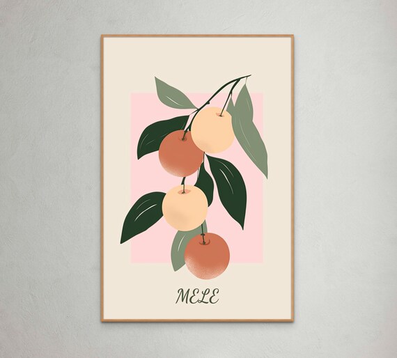 Graceful Apples Art Poster In Pastel Tones Sophisticated Wall Decor Enhance Modern Luxurious Kitchens With Elegant Vibrant Allure