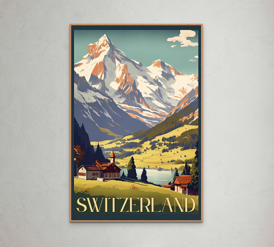Switzerland Vintage Travel Poster Majestic Swiss Alps Landscape Art Perfect For Home Decor And Travel Enthusiasts