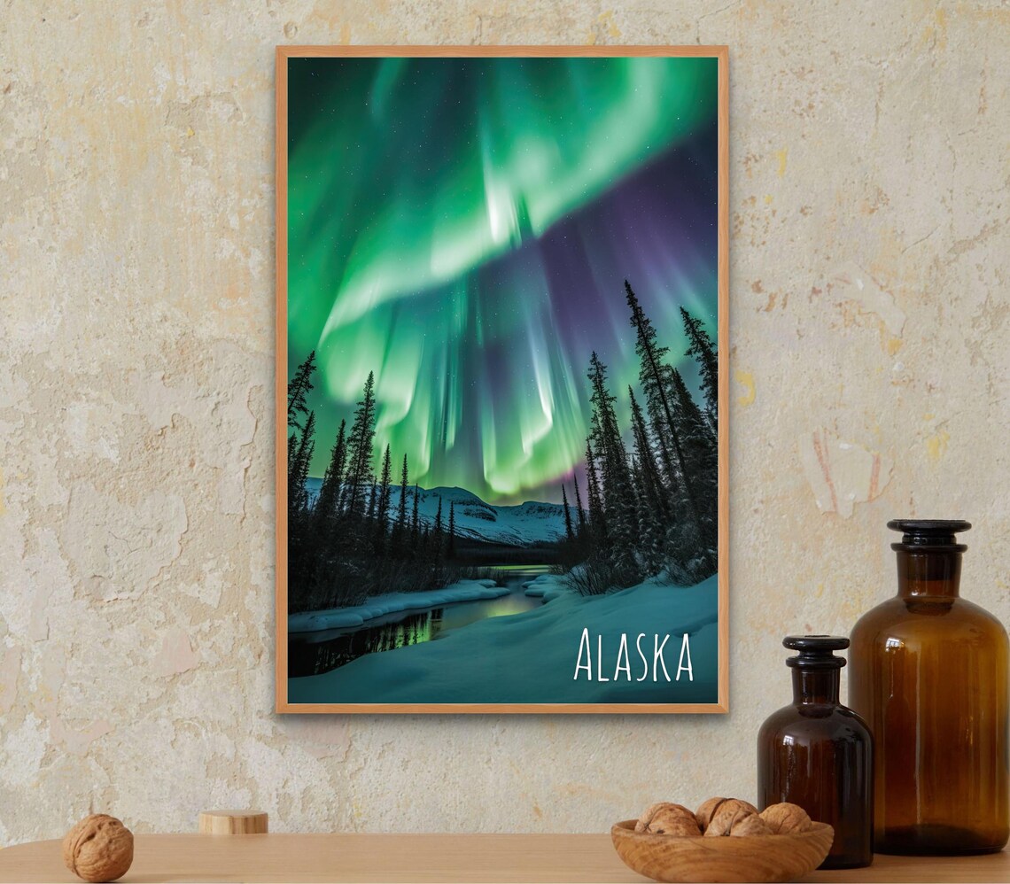 Alaska Aurora Borealis Travel Poster, Nature Decor - Image 3