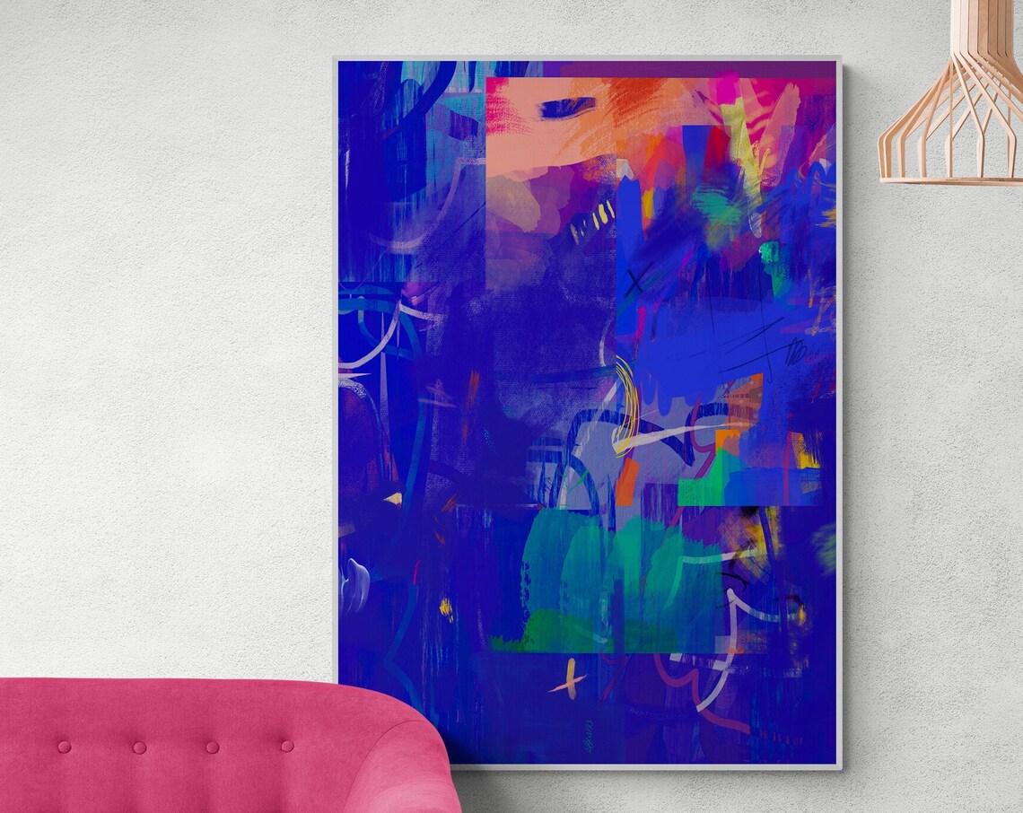 Bright Blue Abstract Art Print, Modern Wall Decor - Image 3