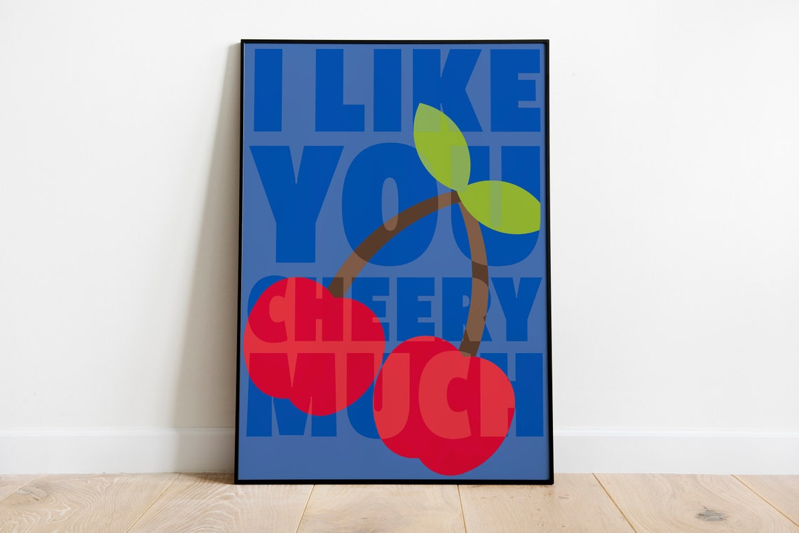 Cherry Print Kitchen Decor Fruit Art Valentines Day Printables Downloads Maximalist Indigo