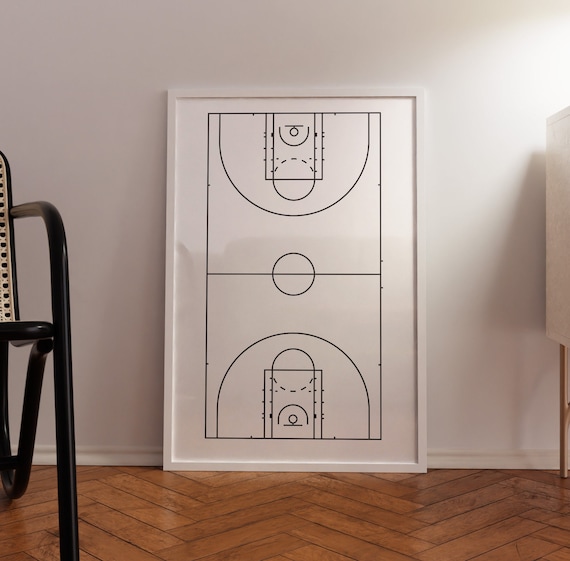 Minimalist Basketball Court Line Drawing Sports Decor Art Poster