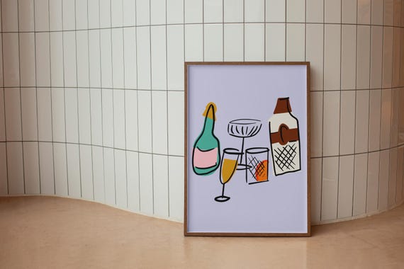 Dorm Art For Feminist Decor Minimalist Poster Cocktail Print Cool Girl Cute Lingerie Wall Bar Cart Hand Drawn