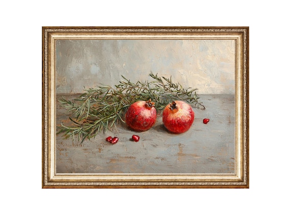 Pomegranate Food Art Fruit Still Life Oil Painting Cottage Core Art Best Gifts Vintage Painting Wall Art Prints