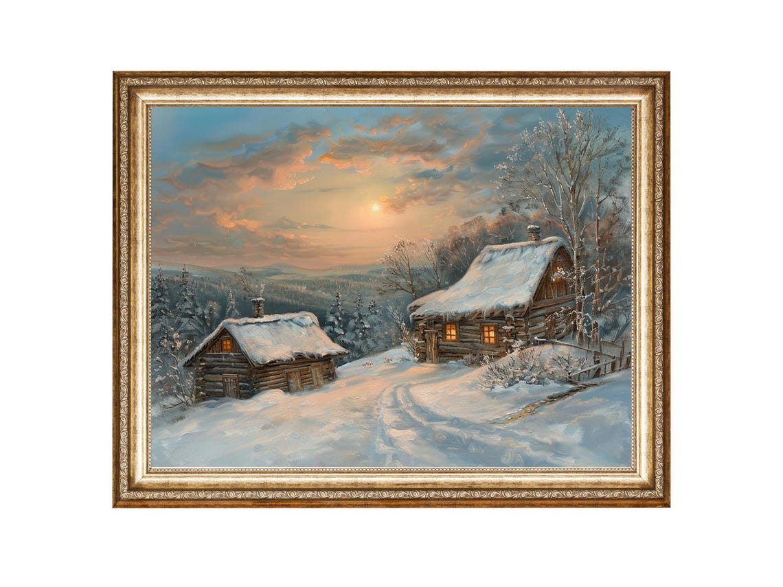 Snowy Forest Winter Scene Art Winter Landscape Vintage Prints Wall Art Horizontal Art