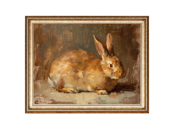 Resting Brown Bunny Rabbit Portrait Vintage Oil Painting Poster