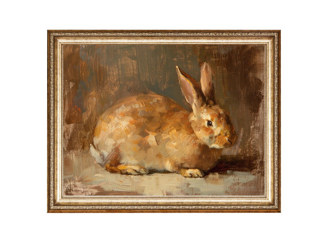 Resting Brown Bunny Rabbit Portrait Vintage Oil Painting Poster