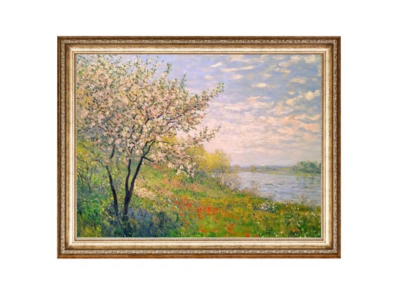 Blossoming Spring Tree By The River Impressionist Oil Painting Cottage Core Art Vintage Painting Wall Art Prints