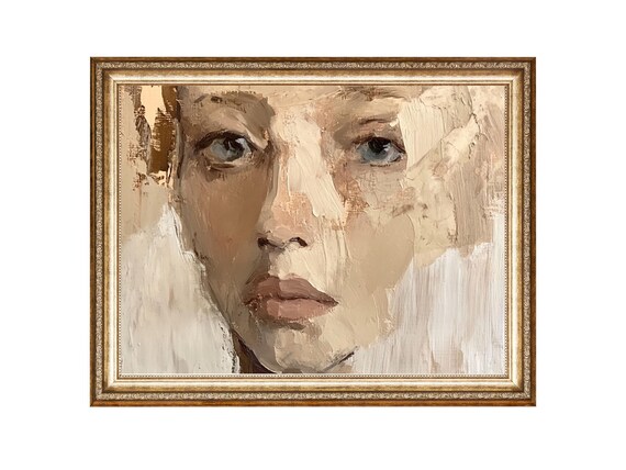 Abstract Woman Face Close-Up Neutral Impasto Portrait Poster