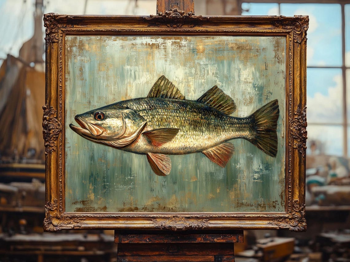 Vintage Largemouth Bass Nautical Cottage Core Art Print - Image 2