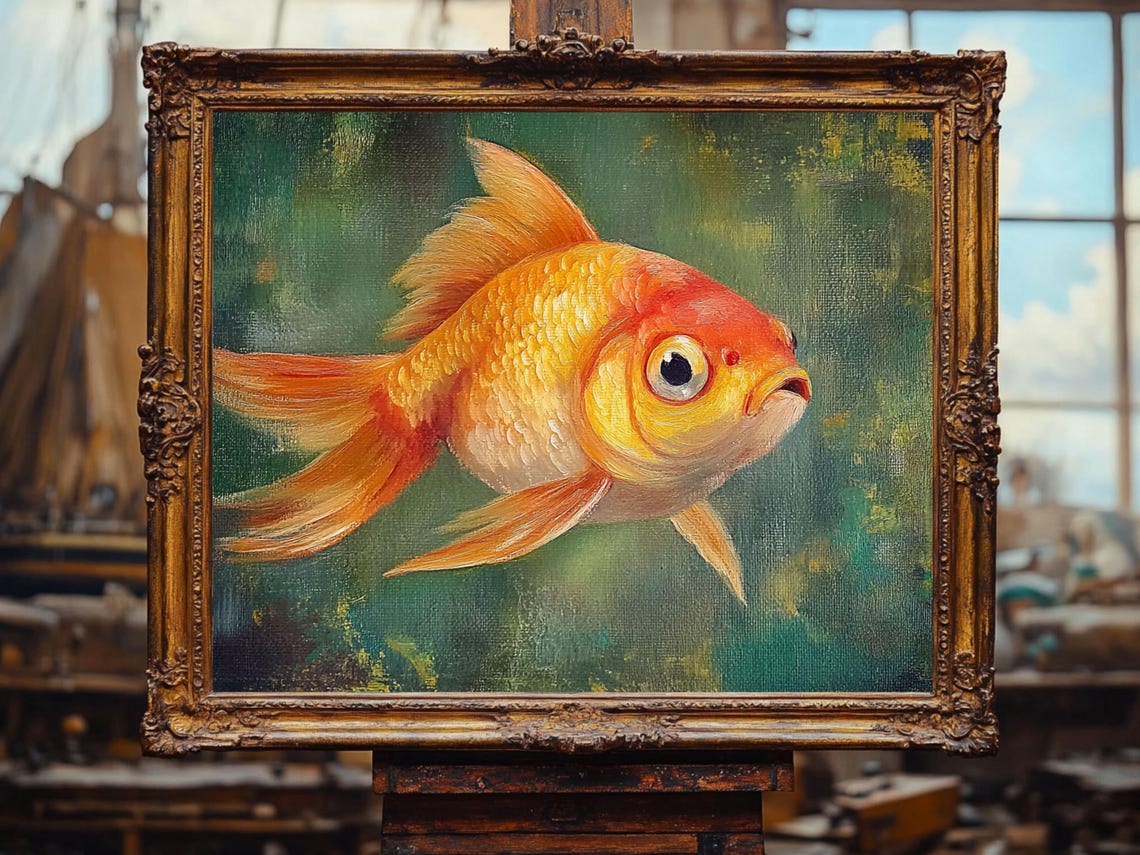 Golden Fish Oil Painting Vintage Style Aquatic Art Cottage Core Art Best Gifts Vintage Painting Wall Art Prints - Image 2