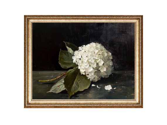White Hydrangea Flower, Vintage Floral Art Print