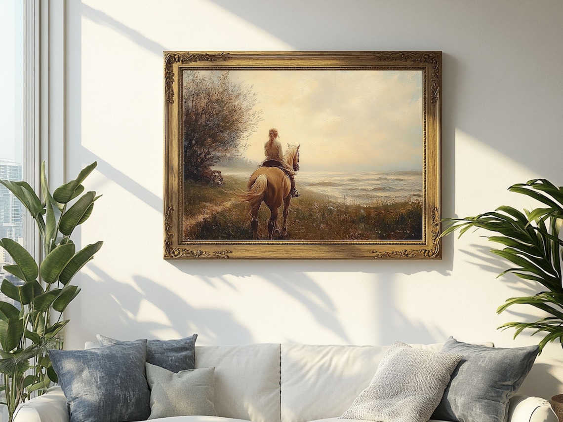 Woman Riding Horse Along the Sea on a Coastal Path Equestrian Poster - Image 2