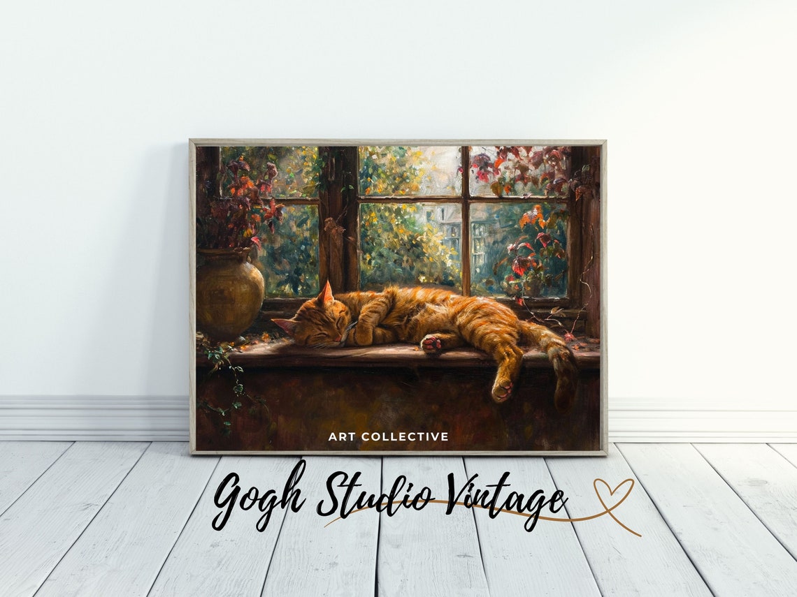 Funny Cat Sleeping, Vintage Cat Wall Art Print - Image 3