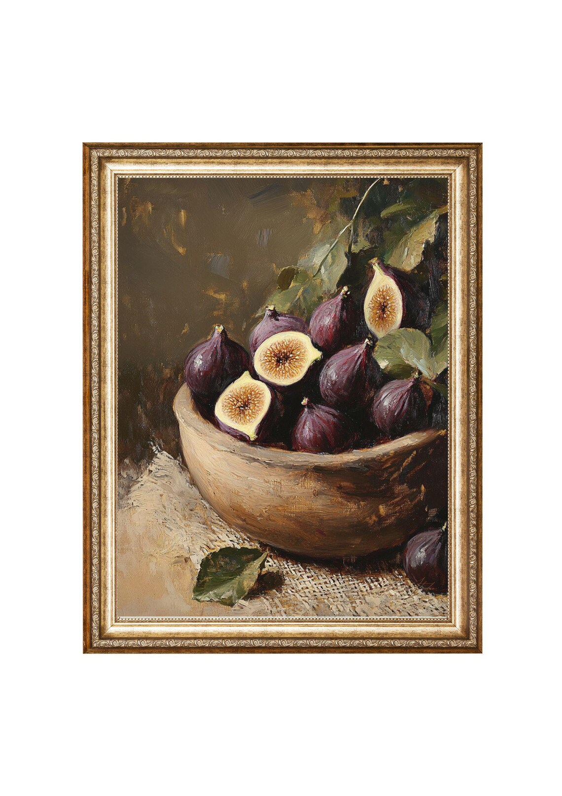 Rustic Fig Still Life, Vintage Oil Painting Art Print