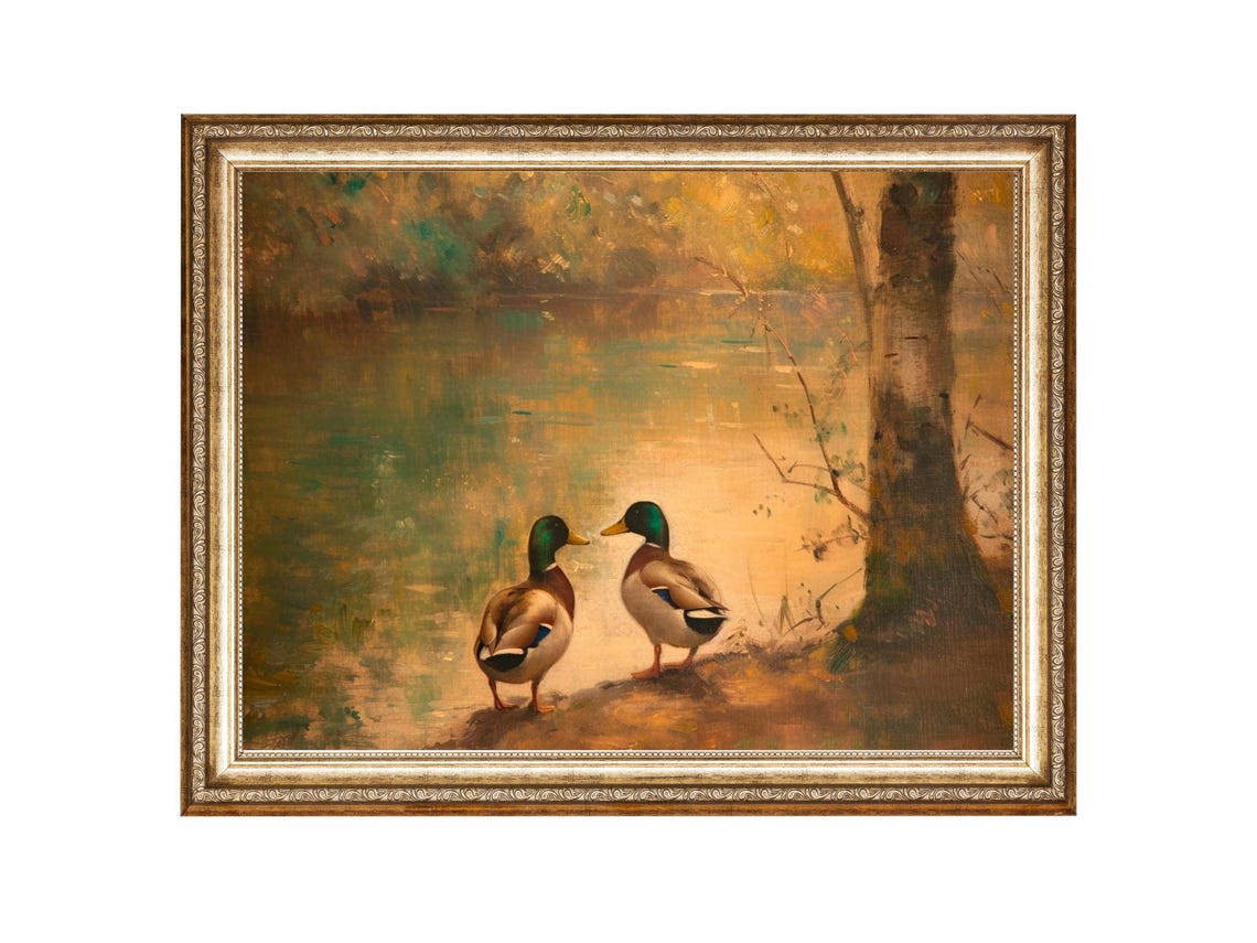 Duck Art, Vintage Style Pond Painting