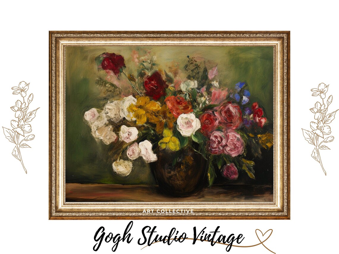 Colorful Mixed Rose Bouquet In A Vase Impressionist Floral Poster