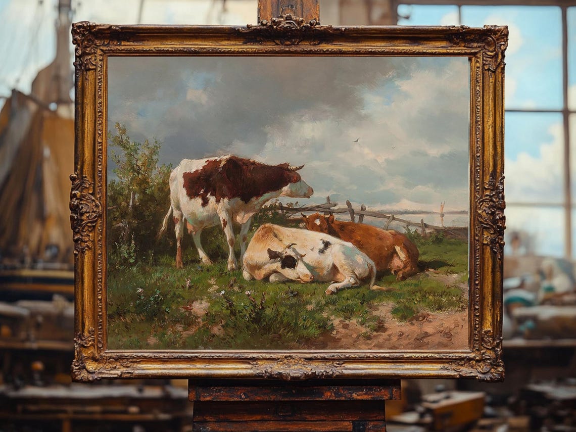 Cow Art Print Farm Painting Farm Animal Art Oil Painting Cottage Core Art Vintage Painting Prints - Image 2