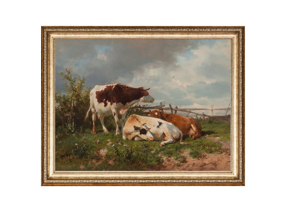 Cow Art Print Farm Painting Farm Animal Art Oil Painting Cottage Core Art Vintage Painting Prints