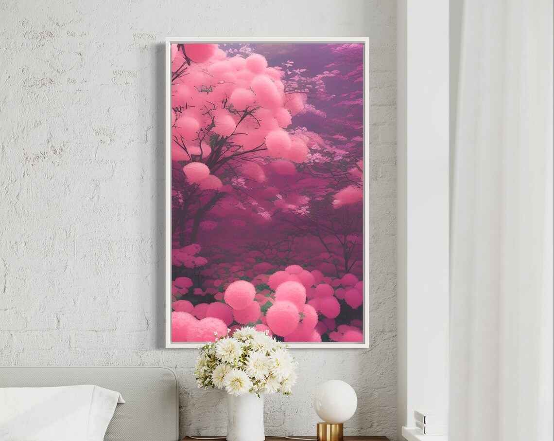 Dreamy Pink Cherry Blossom Forest Poster in Magenta Blossom Hues - Image 3