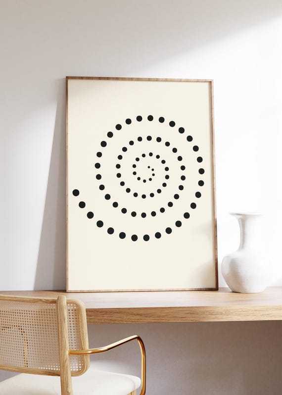Spiral Dot Wall Art Print Modern Black Spiralminimal Designgeometric Abstract Artneutral Bold Shapegraphic Visual Motion