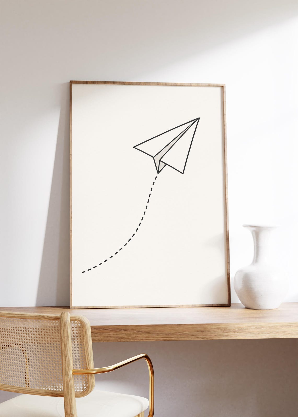 Minimalist Paper Plane Line Drawing Neutral Kids Room Nursery Wall Art