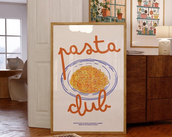 Hand Drawn Pasta Club Retro Food Poster